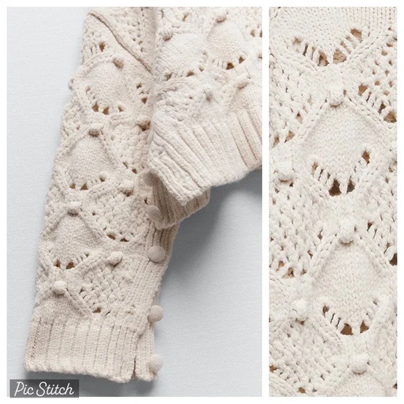 NWT. Zara Ecru Cable-Knit Sweater. Size S. - Picture 3 of 10